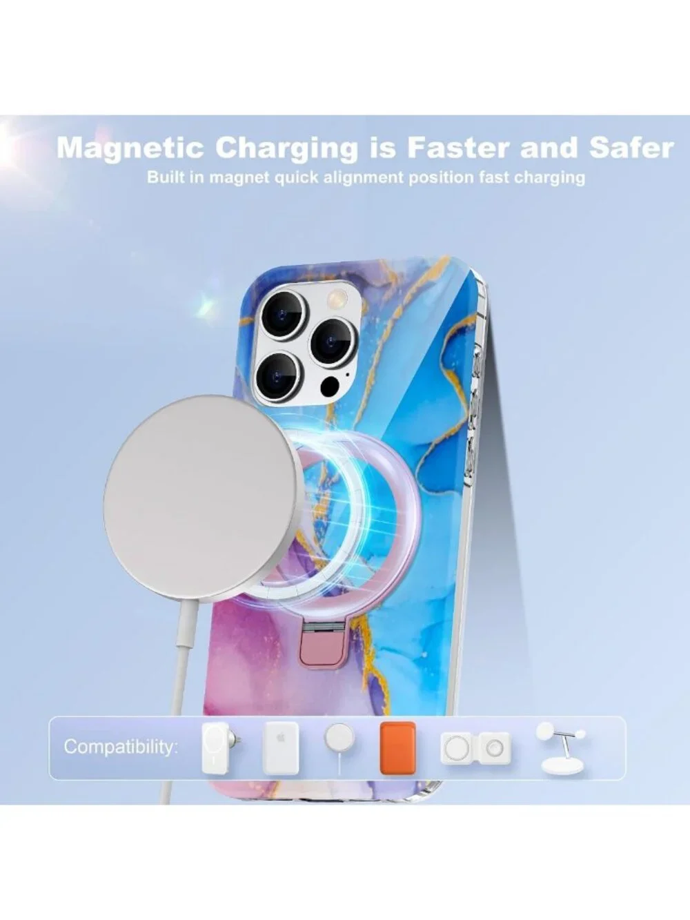 Marble Pattern iPhone 13 Pro Max Case with Magnetic Ring Stand - TPU, Mag-Safe